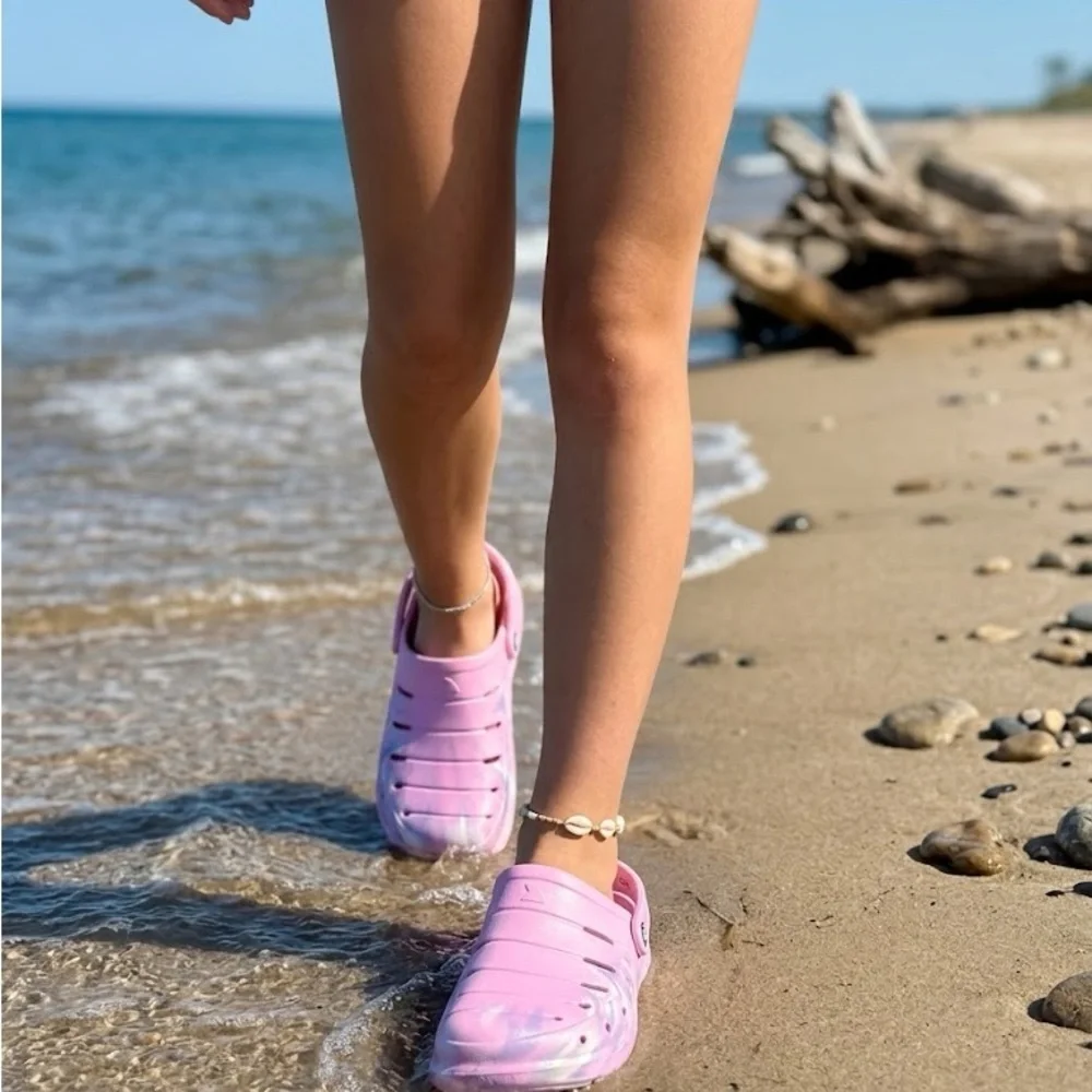 Kids Pink Water-Ready Clog Sandals with Marbled Accents